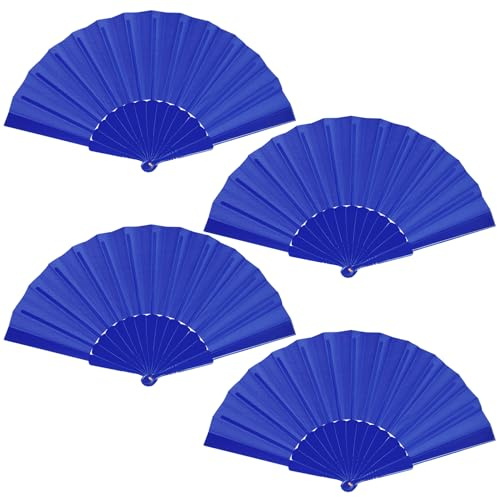 baotongle 4 pezzi ventaglio a mano, ventaglio pieghevole, ventaglio cinese, ventaglio in tessuto orientale per danza, festa, fai da te, decorazione murale domestica (Blu scuro)