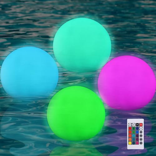 KUWUNG Schwimmende Poolbeleuchtung,4 Stück Teichbeleuchtung, Pool Lichter Schwimmend Unterwasser mit Fernbedienung,16 RGB Farbwechsel Wasserdichte LED Lichter für Pool, Garten, Teich, Party