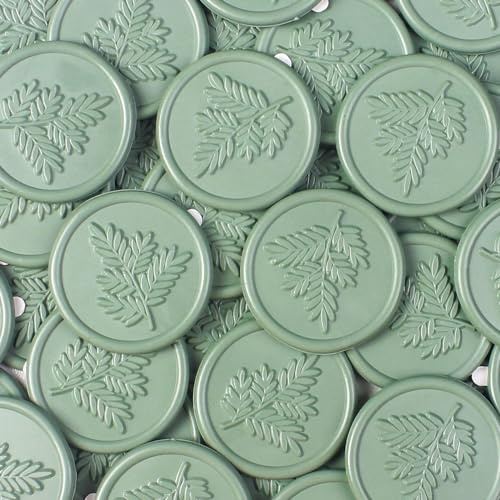 JAGERGREEN Wax Seal Stickers for Wedding Invitation, 24 Pcs Green Self Adhesive Sealing Wax Sticker, Envelope Seal Stickers with Olive Branch Pattern for Gift Wrapping, Cards, Packages, Christmas