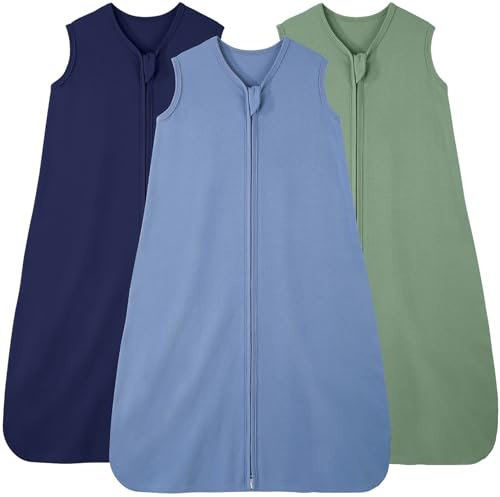 FIEMOL Gigoteuse été 12-18 Mois 0.5 Tog, Turbulette Coton pour Nouveau-né et Nourrisson, Pack de 3 Couvertures Portables pour bébé, Sac de Couchage Léger avec Double Fermeture éclair 76-89 cm Cyan