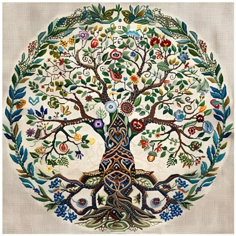 Xinpinzhou Kit Punto Croce Albero della Vita, Schemi Quadri Set Ricamo Punto Croce Kit da Ricamare Principianti Starter Prestampato Stampato Completo Bambini Cross Stitch Embroidery Ricami 40 x 40 cm