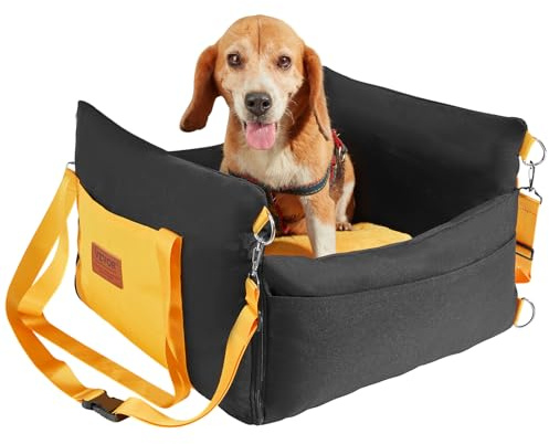 VEVOR Seggiolino Auto per Cani Piccola Taglia 11kg, Rialzo per Cani Impermeabile, Maniglie Laterali, Tasca Portaoggetti, Guinzaglio con Clip, Imbottitura in Cotone PP, Cuccia per Animali Domestici