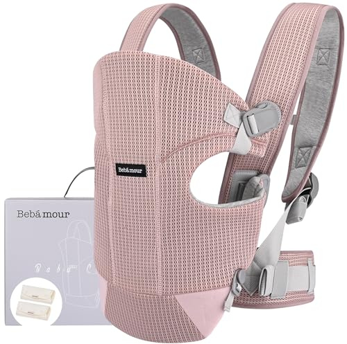 Bebamour Babytrage Vorder und Rückentrage mit 2 Schulterlätzchen,Dusty Pink