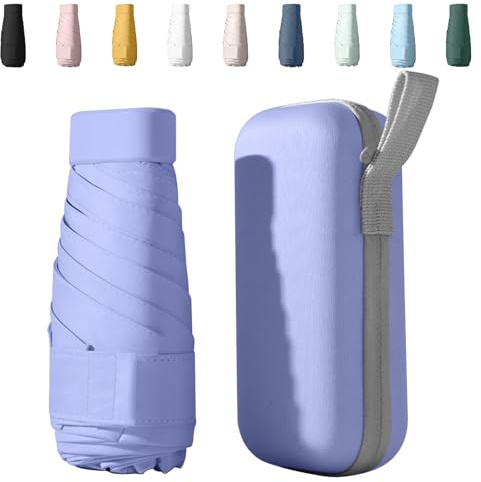 Sykerout Mini Regenschirm - Kompakter UV-Taschenschirm faltbar für Reisen mit Etui