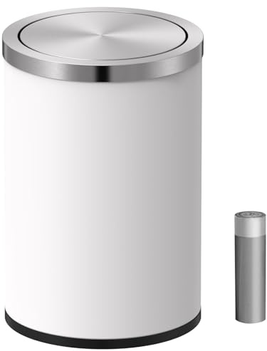 Mbillion 2.4 Gallons White Swing Lid Stainless Steel Trash Can