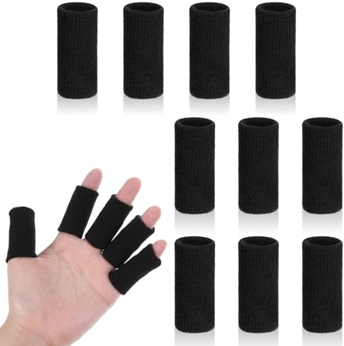 Dimeho 10 Pcs Finger Sleeves Protectors, Sport Finger Splints Elastic Thumb Splint Brace for Finger Support Finger Sleeves Compression Aid for Relieving Pain Arthritis Finger (Black)