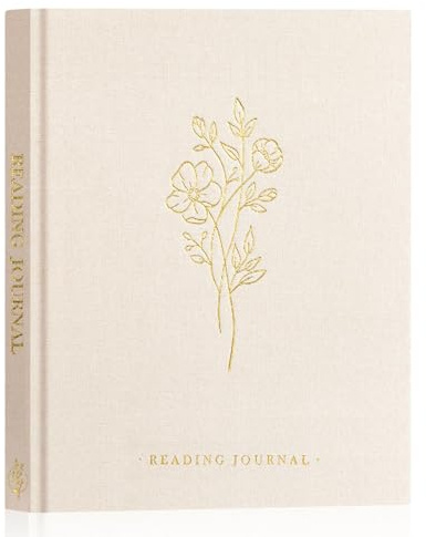 Lanpn läsbok dagbok för bokälskare läsare, 23,6 cm x 19,6 cm, 158 sidor linne inbunden böcker spårare journal med 52 recensioner, läsa logganteckningsbok bokgåvor (beige)