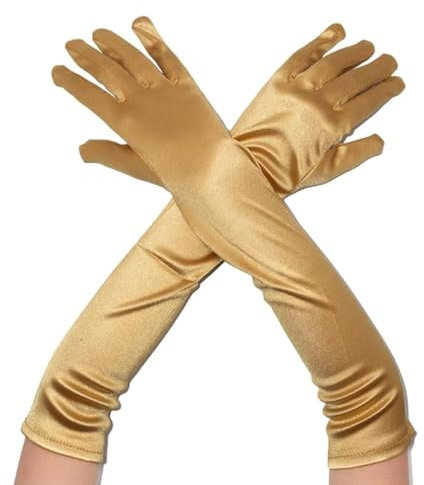 VONJUMA Goldene Damen Satin Classic Abendhandschuhe 1920Er Handschuhe Für Classic Opera Party Halloweenkarneval Kostüm