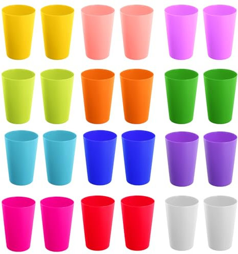 HoaaiGo 24 Pièces Gobelet Plastique Reutilisable Colorés Enfant, 260ml gobelet Couleur Enfant,12 Couleurs Verre Plastique, Verres à Eau en Dur, gobelet plastique Convient pour Anniversaire Fête