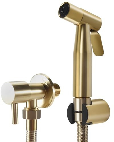 Fuhjythy Bathroom Toilet Bidet Tap Kit Brushed Gold Wall Mounted Bidet Sprayer Shower with Shut-Off Valve