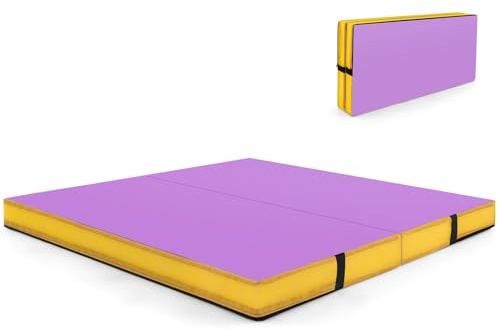 GOPLUS Gymnastikmatta, vikbar, gymnastikmatta av konstläder, mjuk golvmatta med handtag och dragkedja, träningsmatta för yoga, tumling, gymnastik, 122 x 122 x 10 cm (lila)