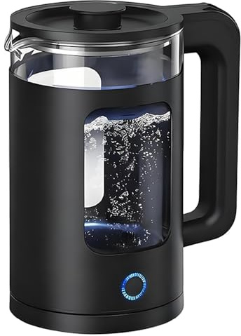 1.5L Black Glass Electric Kettle – Quiet Fast-Boiling Design with Blue LED Light, Auto Shutoff & Dry Boil Protection, Easy-to-Clean for Tea, Coffee & More (Black)