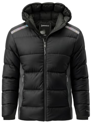 Spindle Mens Plain Black Hooded Padded Quilted Puffer Jacket Winter Coat 2 Zip PocketsSpindle Mens Plain Black Hooded Padded Quilted Puffer Jacket Winter Coat 2 Zip Pockets