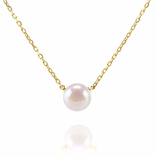 PAVOI Womens Handpicked AAA+ Freshwater Cultured Single Pearl- Yellow-Gold-Plated-Silver Necklace with Pendant