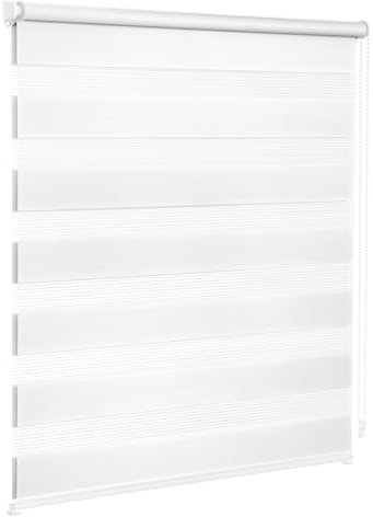 Victoria M. Zevra Estor Doble Enrollable Día y Noche sin Taladrar, Tiras Translúcidas y Oscurecedoras, para Puertas y Ventanas, 75 x 230 cm, Blanco