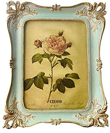 CISOO 5x7 Vintage Picture Frame Antique Ornate Blue Photo Frame, for Table Top and Wall Display, Decorative Floral Design Retro Home Decor, Photo Gallery Art