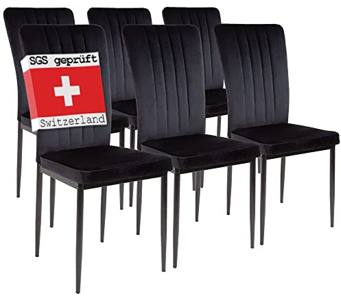 Albatros Esszimmerstühle mit Samt-Bezug 6er Set Modena, Schwarz - Stilvolles Vintage Design, Samt-Bezug, SGS geprüfter Polsterstuhl - Moderner Küchenstuhl, Stuhl Esszimmer oder Esstisch Stuhl