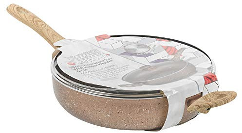 URBN-CHEF 28cm Deep Saute Pan Lidded Non Stick Ceramic Coated Induction Pot Cooking Frying (Rose Gold)