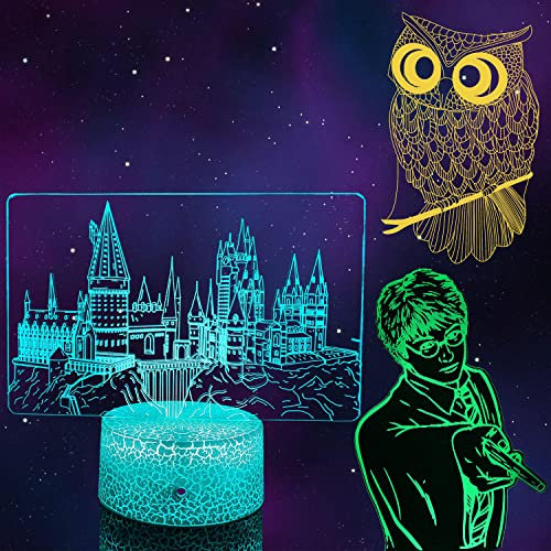 CEEREE 3D Night Light, Hogwarts Castle Lamp (3 Patterns), 7 Color Change Decor Lamp with Remote, Dim, Timer, Magic Gifts for Boy Kids Girls Christmas Birthday