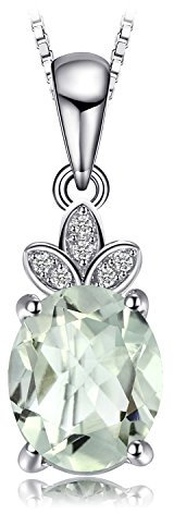 JewelryPalace Klassisch Ovalschliff 1.8ct Echt Grün Amethyst Kette Anhänger 45CM, Ketten mit Weiß Topas Schmuck Set, Halskette Damen Silber 925 Collier Damen Mädchen Edelstein für Frauen Valentinstag