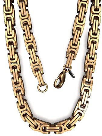 Fly Style Byzantiner Königskette Gold Edelstahl - Halskette Herren 18 Karat vergoldete Kette - 6mm breit, 70cm lang