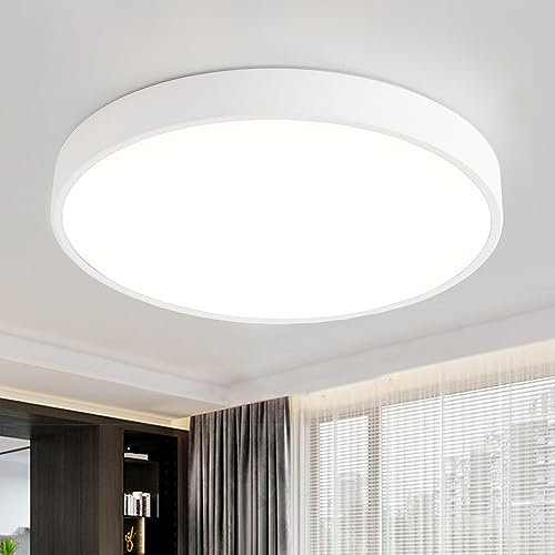 Style home 24W Deckenleuchte LED Deckenlampe,ultraslim Ø30x4cm,Warmweiß 3000K,runde Lampe aus Metall für Wohnzimmer Schlafzimmer Büro Küche Diele Flur (Weiß)