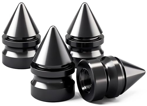 MEAJOO 4PCS Spiked Style Tire Valve Stem Caps, Corrosion Resistant, Universal Aluminium Alloy Dustproof Tire Valve Stem Covers for Cars, SUV, Trucks, Bikes, Motorcycles, Bicycles(Black)