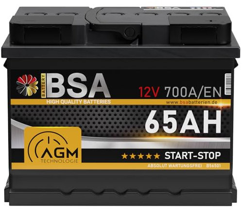 BSA AGM Batterie 12v 65Ah 700A/EN Start-Stop Batterie Autobatterie statt 60Ah 62Ah 63Ah 64Ah