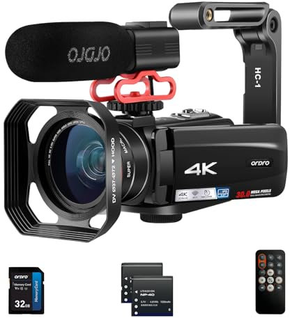 Video Camera 4K Camcorder with 10X Optical Zoom & 120X Intelligent Zoom, 4K 30MP WiFi YouTube Video Streaming Camera 3.0 IPS Touch Screen Digital Camera with Microphone, Wide Angle Lens, 32G Card