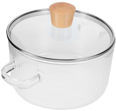 Cabilock Olla Vidrio Dos Orejas Olla Con Tapa Cacerola Vidrio Para Cocinar Olla Inducción Olla Estufa Con Asa Bebé Vidrio Alto Borosilicato Espaguetis Rayas Verticales, 9CY1237FMPT300XY3PG