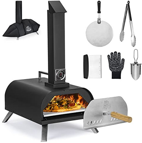 DEERFAMY Pizzaofen Outdoor mit Pizzastein Thermometer und Tragetasche, Tragbarer campingofen für Party, Camping, angeln, Grillen, kochen