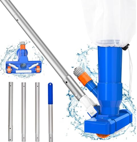 150cm Pool Vacuum with 4 Detachable Pole, Hot Tub Cleaner with Brush and Mesh Leaf Bag, Pond Hoover Jet for Cleaning Suction Pool Bottom Mini Cleaner for Outdoor Garden Spa Fountain Above Ground