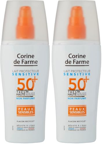 Corine de Farme - Leche Protectora SPF50+ Sensitive - Alta Protección Solar para Rostro y Cuerpo - con Monoï de Tahití - Hipoalergénica - Piel Sensible - 150 ml (Paquete de 2)