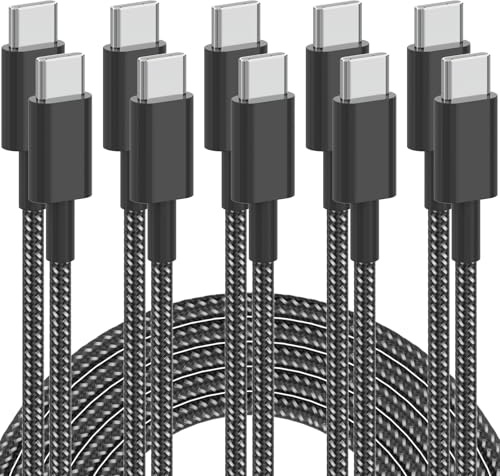 USB C Cable, 5Pack 6FT USB C to USB C Cable 60W(3A) Nylon Braided Type C Fast Charging Cord for iPhone 17 Air 16 15 Plus Pro Max, MacBook Pro, iPad Pro Air, Samsung S24/S24 Ultra/S23