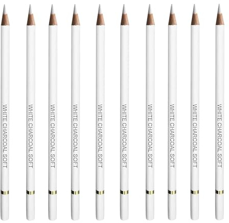 QGH 10 Pcs White Charcoal Pencils for Drawing: Professional Drawing Pencil Set for Artists – White Pencils for Highlights, Sketching, Shading –Ideal for Charcoal Drawings, Art, Crafts, Fine Detailing
