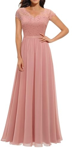Elegant aftonklänning för bröllop, maxi lång spetsklänning, examensklänning, chiffongklänning, V-ringad, A-linje, studentbalsklänningar, aftonklänningar, ungdomshorn, klänningar med spets, ärmar