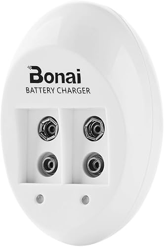 BONAI 9V Rechargeable Battery Charger with LED Indicator, 2 Independent Slots, for Piles Lithium et Ni-MH 9V, Technologie de Charge indépendante, Fast Charger with Protection