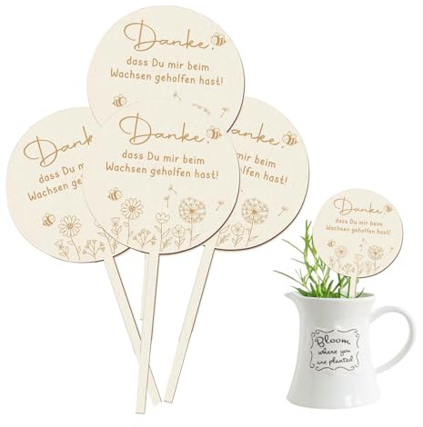 Yuqilin 4 Pezzi Etichette per Piante Senza Sbavature Targhette Piante 10 CM x 20 CM Design Inciso Etichette in Legno per Vasi da Fiori Spessore 2 MM per Nomi Piante Decorazioni Piante Segnavasi