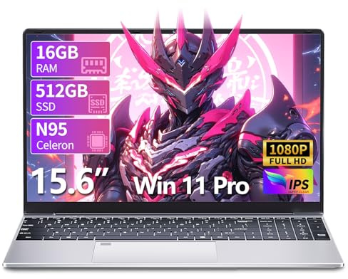 Ordinateur Portable 15,6 FHD IPS avec Celeron N95 Processor, 16Go RAM 512Go SSD, PC Portable Win 11 avec Clavier Rétroéclairé et Empreinte Digitale, Laptop Wi-FI5, BT4.2, USB3.0, HDMI, 5000mAh