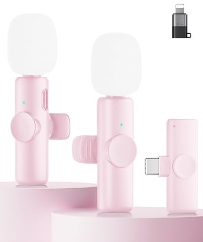 CZOCPOS Kabelloses Lavalier Mikrofon 2er Set, Mini Mikrofon für iPhone, iPad & Android Handy, Mikrofon Handy mit Geräuschunterdrückung, Plug & Play, ideal für Video/Podcast/YouTube/TikTok/Vlog,Rosa