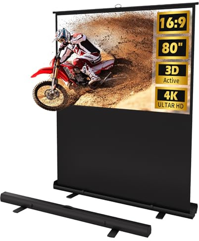 VISULAPEX Leinwand Beamer 80 Zoll 16:9 Bodenleinwand,Mobile Projektionsleinwand,Bodenprojektor Bildschirm 177x 99.5cm für Heimkino,Outdoor,Büro,Camping