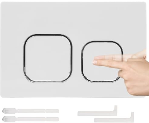 Placa de accionamiento para WC, compatible con Geberit Sigma, UP300 y UP320, Doble descarga 243 × 162 mm, con juego de varilla de descarga y marco de instalación (Blanco)