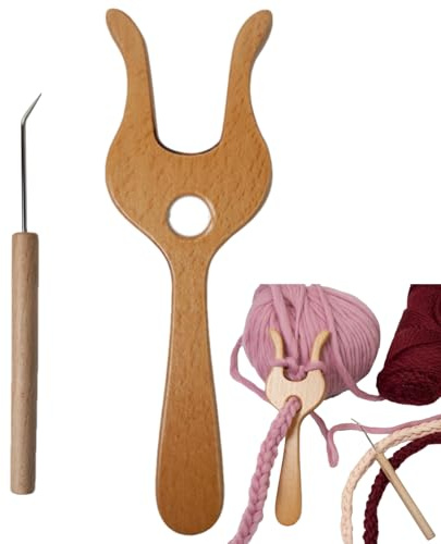 Herramienta de ganchillo de 19 x 5,9 x 1 cm, accesorios de madera para telar de mano de 4 puntas, herramienta para tejer pulseras y collares | Máquina de cuerda Lucet simple para rafia