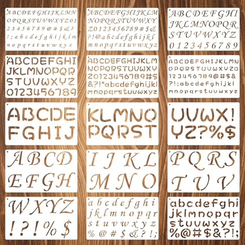 Vexorlian 15 Piece Letter Stencil Kit, Versatile Reusable Alphabet and Number Templates for Art Projects, DIY Crafts, Scrapbooking (1/2, 3/4, 1, 2 Inch)