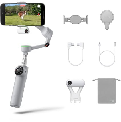 Insta360 Flow 2 Pro (iPhone/Android), Estabilizador Gimbal con Seguimiento IA, luz Relleno, trípode/Selfie Stick, videoblogs, Viajes, Familia, Deporte - Paquete definitivo de rastreador IA (Gris)
