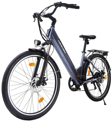 AVDLEU Bici Elettrica 26 Pollici Uomo Donna, Batteria 48V 7,8Ah, 25 km/h, 7 Velocità, Freni a Disco, Sospensione Anteriore, LED, Bicicletta Elettrica per Città