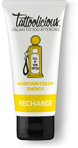 Tattoolicious RECHARGE 100 ml – Crema Rivitalizzante e Anti-Age per Tatuaggi | Neri e Colorati | Con Ingredienti Naturali e Principi Attivi Bio, Vegan, Cruelty Free, Derma Tested | Made in Italy