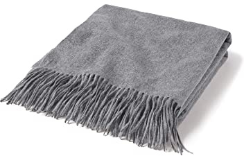 State Cashmere Home Throw Blanket with Decorative Fringe 100% Pure Cashmere Ultra Soft Accent Blanket for Couch, Sofa & Bed (Pale Charcoal, 60x50)