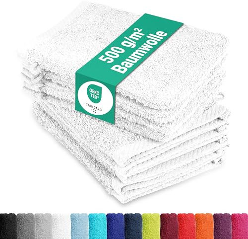 BaSaTex - 10er Pack Waschlappen Gesicht Set - Frottee Seiftücher mit Aufhängeschlaufe aus weicher Baumwolle in 15x21cm - Gästetücher Öko-Tex Made in Green Zertifiziert - Weiß