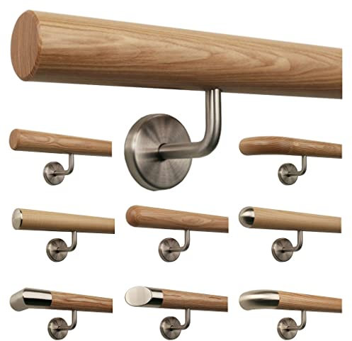 TIBU Esche Holz Handlauf Geländer 0,3m - 6m, Länge 40 cm, Ende gefast und 2 gewinkelte Halter